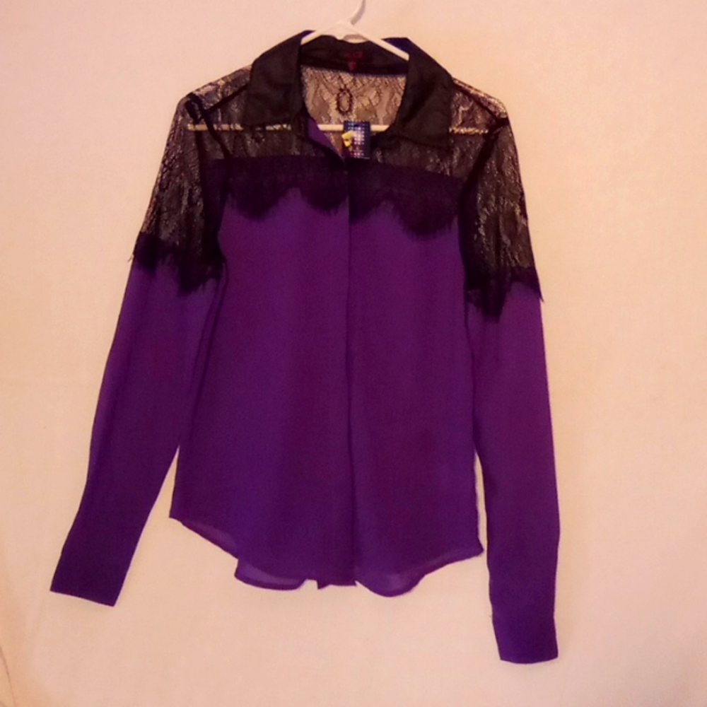 Glow jeans western  purple black lace button shirt long sleeved  size medium